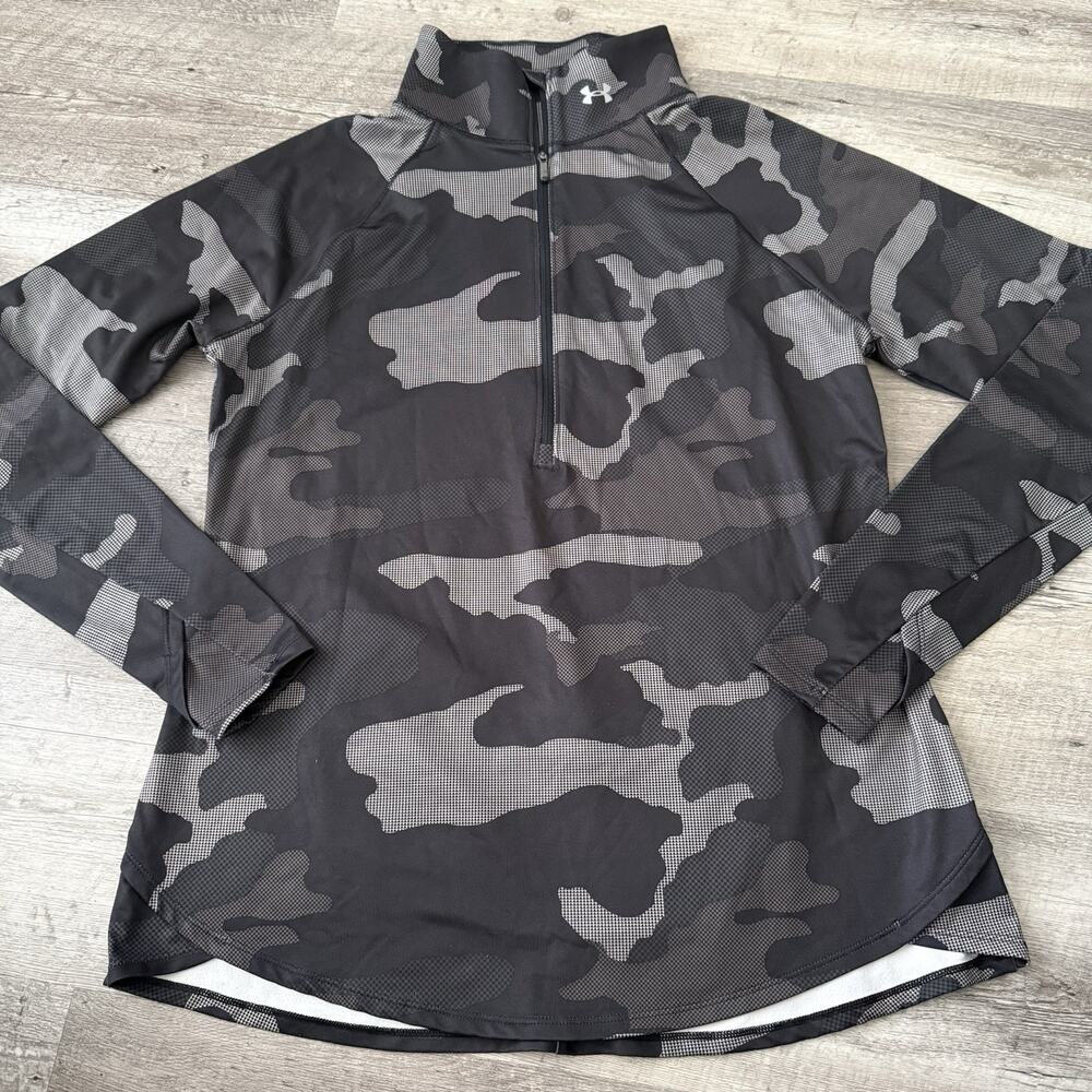 Under Armour ColdGear 1/4 Zip Pullover Womens XL Black Camo Fitted Activewear